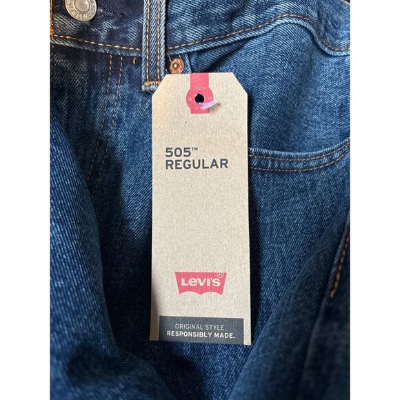 NWT LEVI'S 505 Regular Fit Jeans 34x32 Dark Stonewash Low Rise Straight Leg 34 - Picture 4 of 8